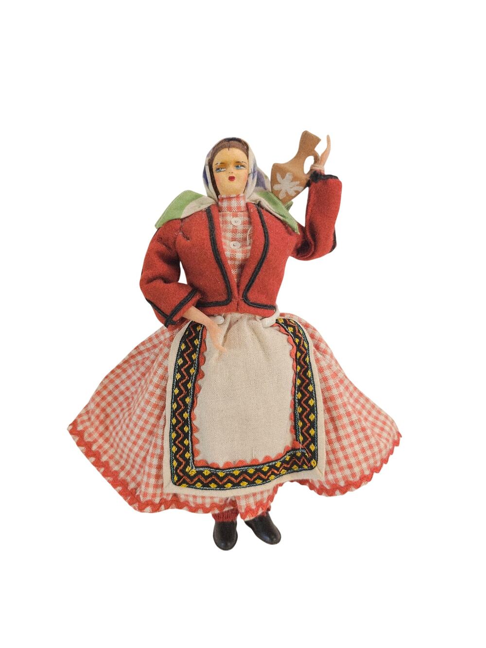 Ethnic Folk Art Doll Woman Carrying Jug Handmade Cloth Costume Figurine Vintage